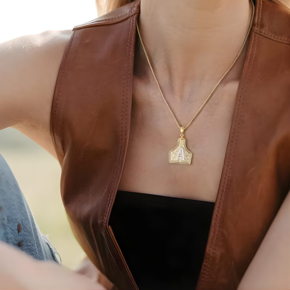 Custom Initial Mini Cow Tag Necklace