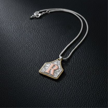 Initial Cow Tag Necklace
