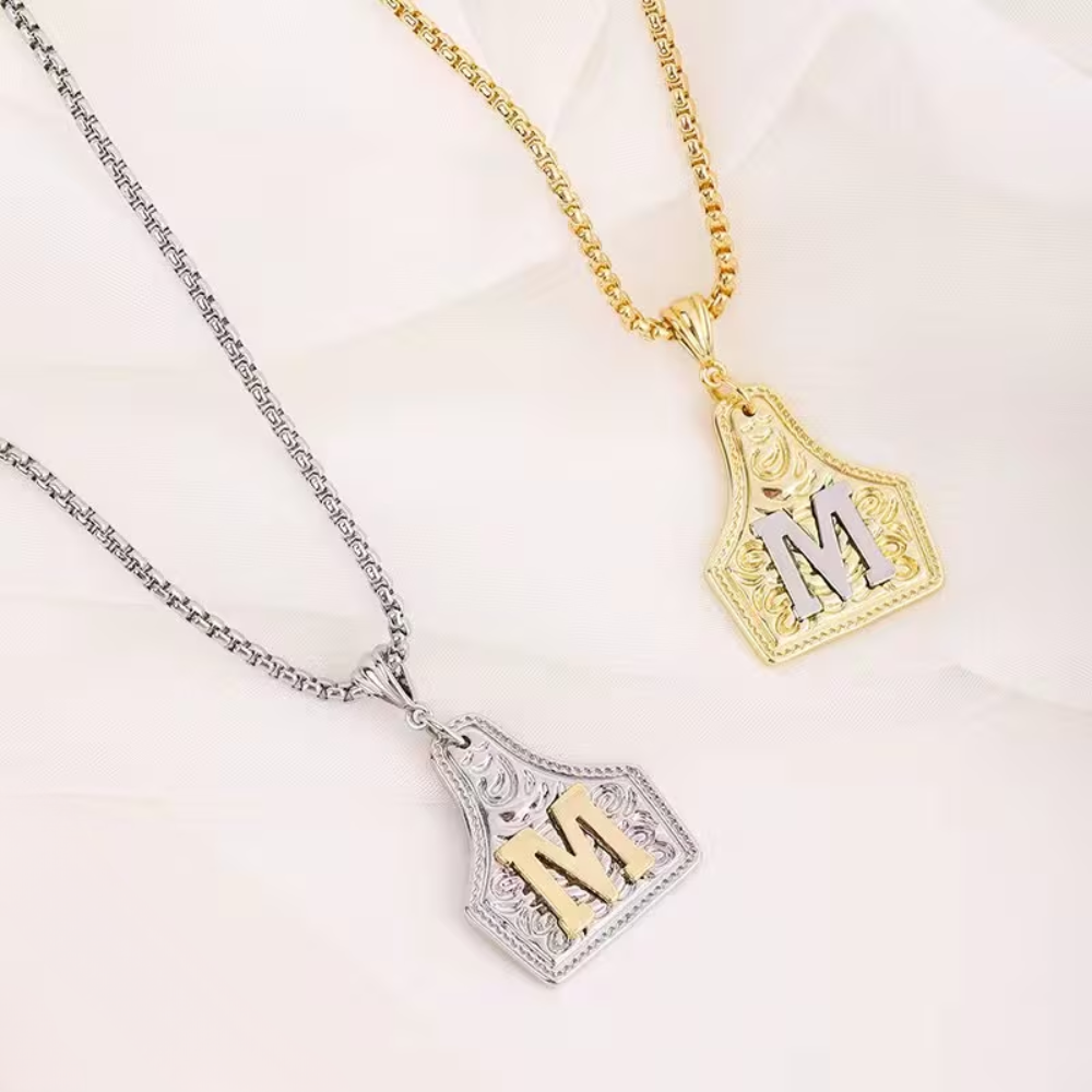 Custom Initial Mini Cow Tag Necklace
