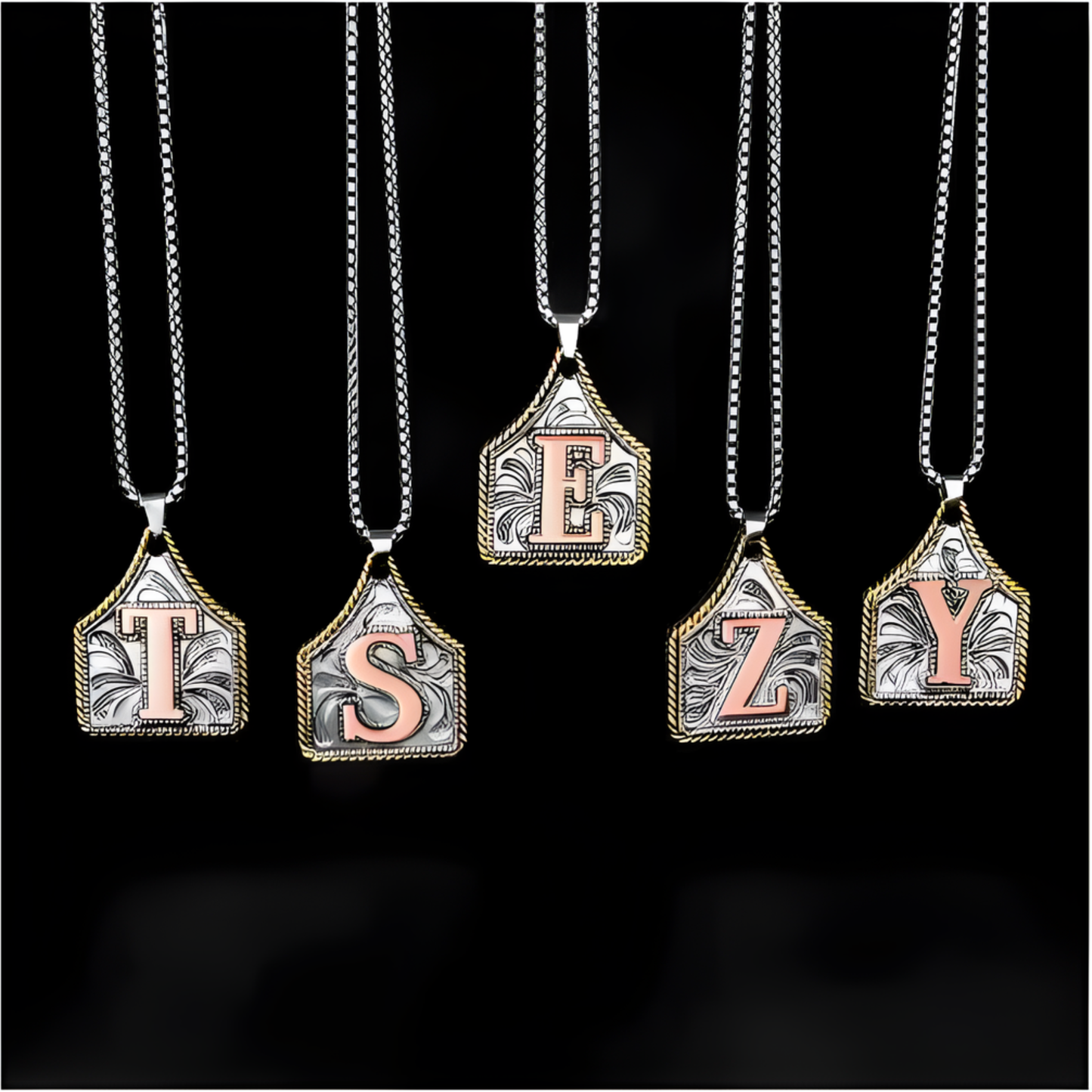 Initial Cow Tag Necklace